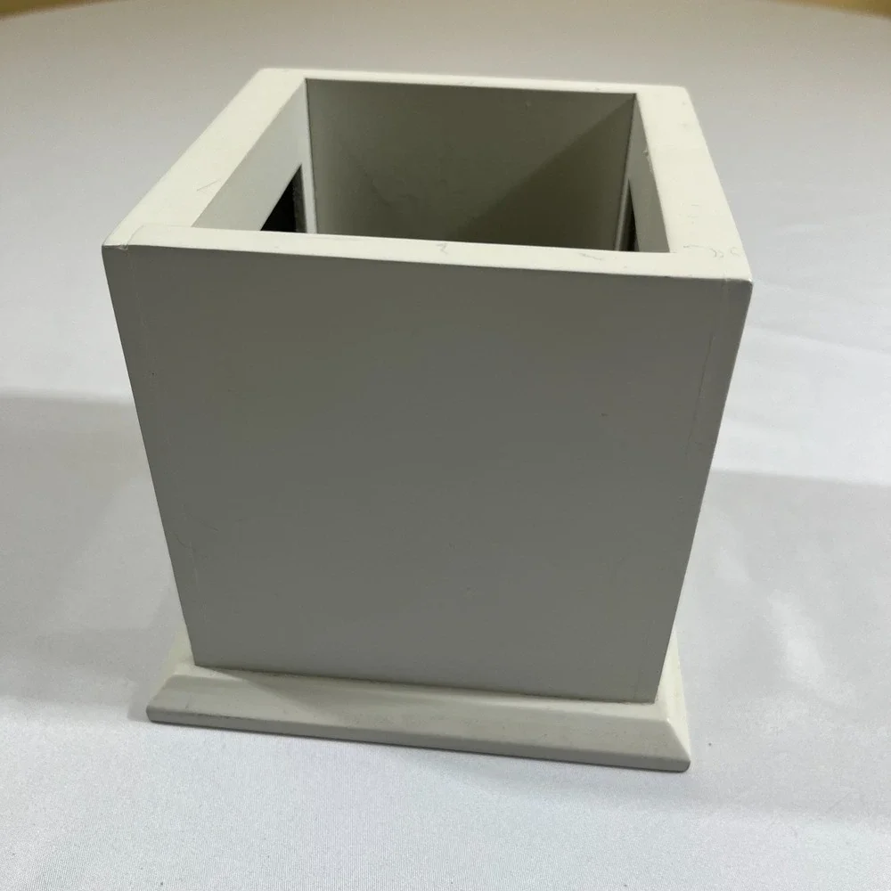 White Wooden Receipt Box Desktop Organizer Square Paper Storage Holder Office